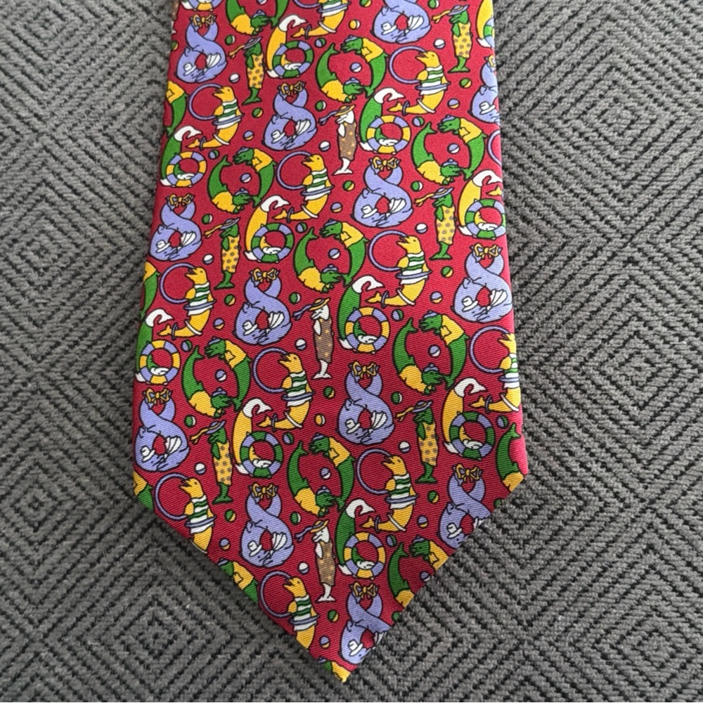 Vintage Christian Dior Colorful Dolphin Patterned Tie